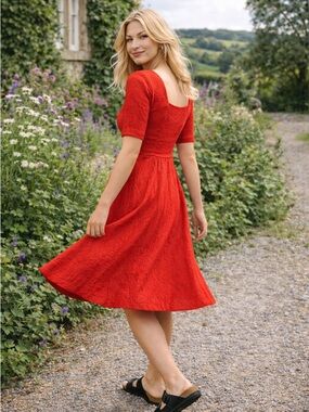 Anthropologie Red Corset Lace-Up Cottagecore Dress Romantic Garden Party Size 8